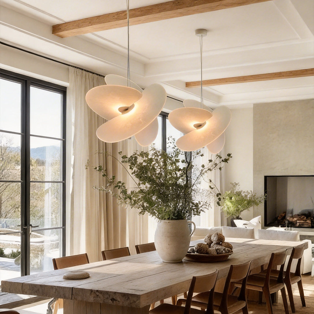 Nordic White Silk Pendant Light with Adjustable Drop