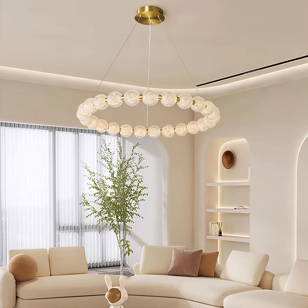 Aurelia Round Glass LED Chandelier for Modern Kitchen Island