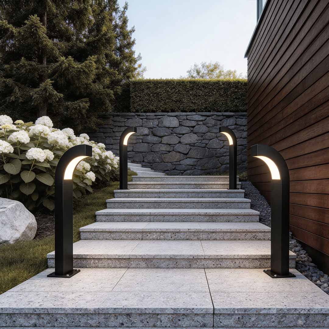 Curved LED Path Light in Black for Modern Landscape Illumination