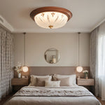 Walnut Retro Flush Mount Ceiling Light with Clear Glass Shade