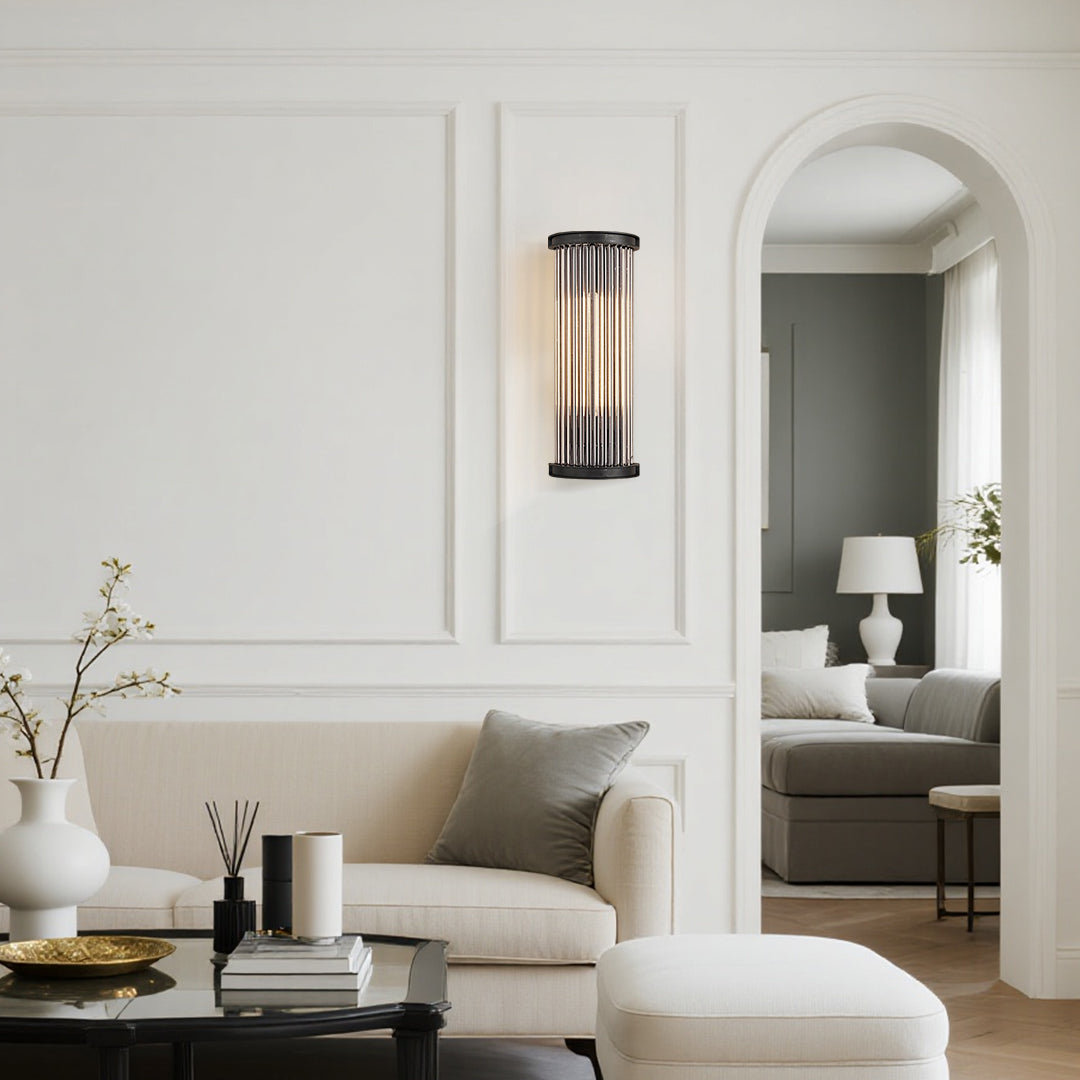 Aurelia Semi-Circular Glass Rod Wall Sconce in Matte Black