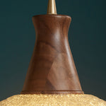 Walnut Wood Pendant Light with Brass Accents and Glass Shade