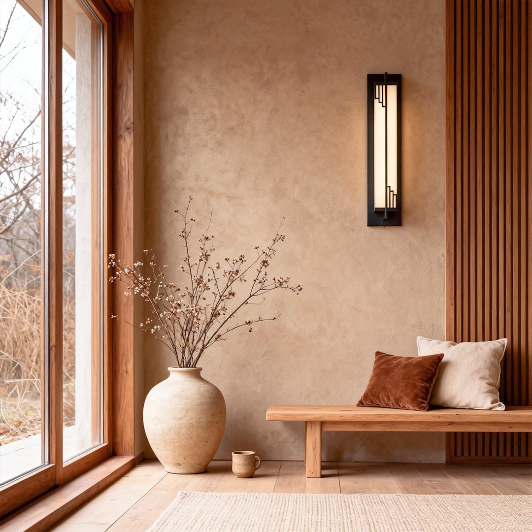 Full Copper Linear Wall Sconce with Natural Marble Shade