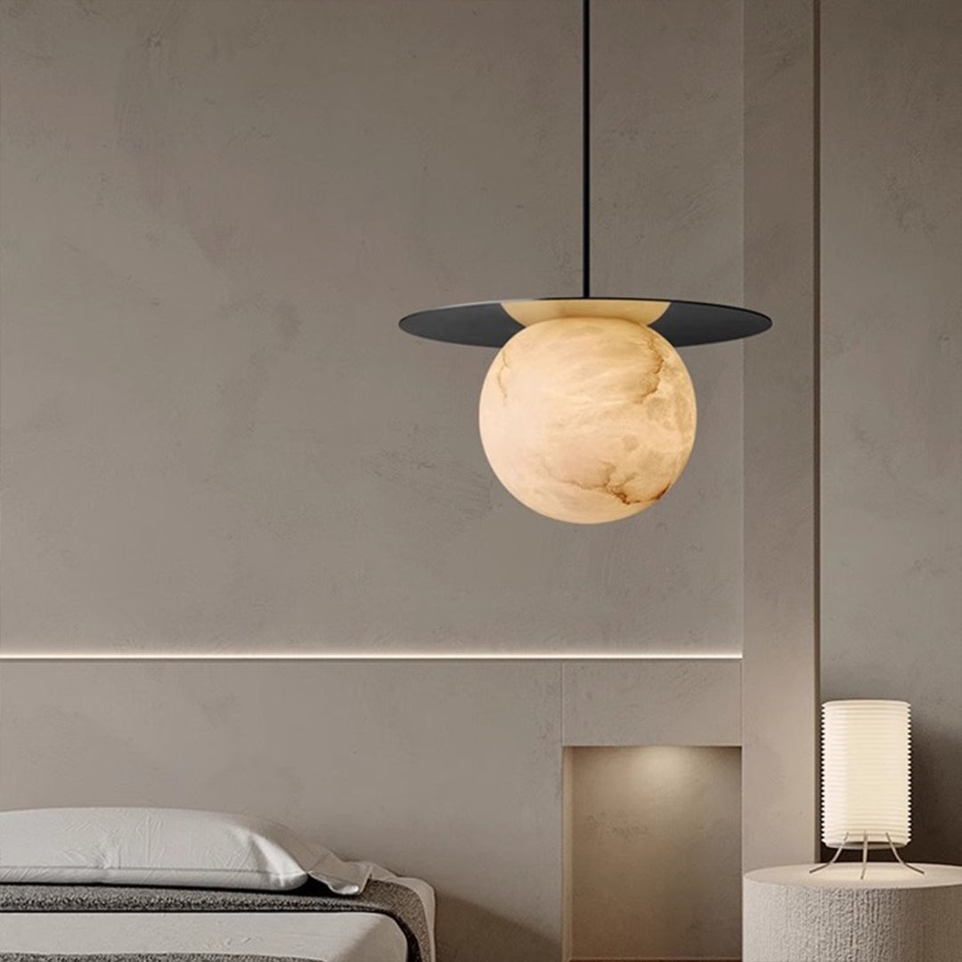 Marble Ball Pendant Light with Brass Accent – Nordic Modern Hanging Lamp