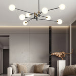 Nordic Branch Chandelier in Black and Gold Iron with Glass Shades