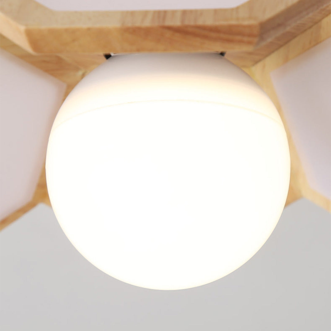 Lotus Wood Semi Flush Mount Ceiling Light in Natural Oak or Walnut