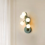 French Country Bellflower Glass Wall Sconce – Green Iron Floral Light