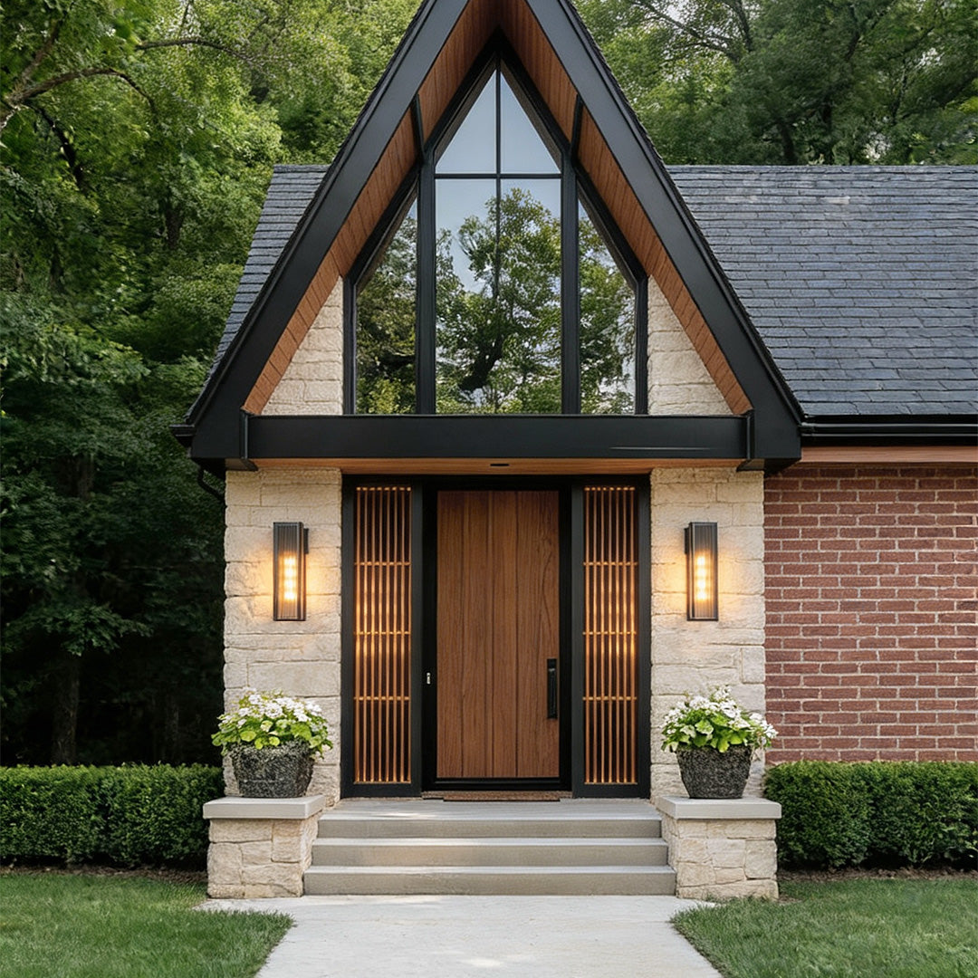 Modern Brass Outdoor Bollard Light with Clear Glass Shade