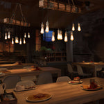 American Vintage Iron and Wood Linear Pendant Light, 10-Light