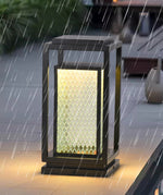 Industrial Outdoor Glass Lantern Bollard Light, Weatherproof Black Square Lawn Lamp