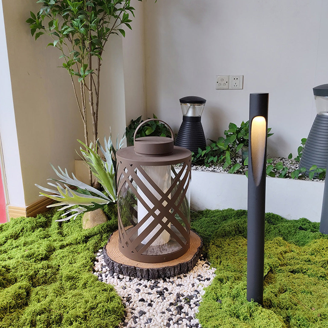 Perforated Stainless Steel Landscape Light with Warm LED Glow