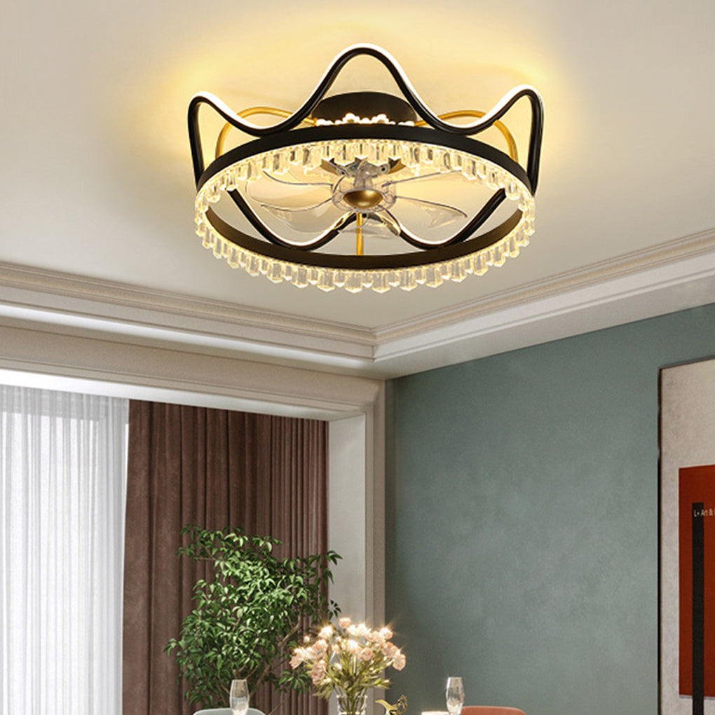 Modern Flush Mount Ceiling Fan with Dimmable LED Light and Remote