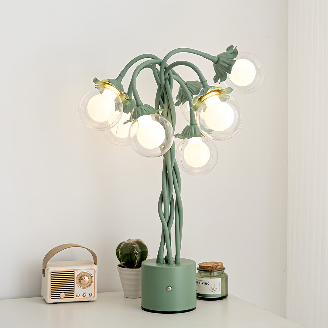 Verdant French Floral Table Lamp with Seven Hand-Bent Iron Branches