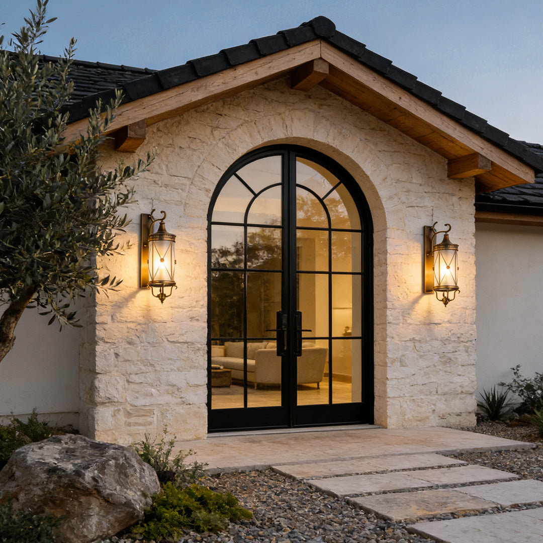 European Retro Outdoor Wall Sconce in Copper with Clear Glass Shade
