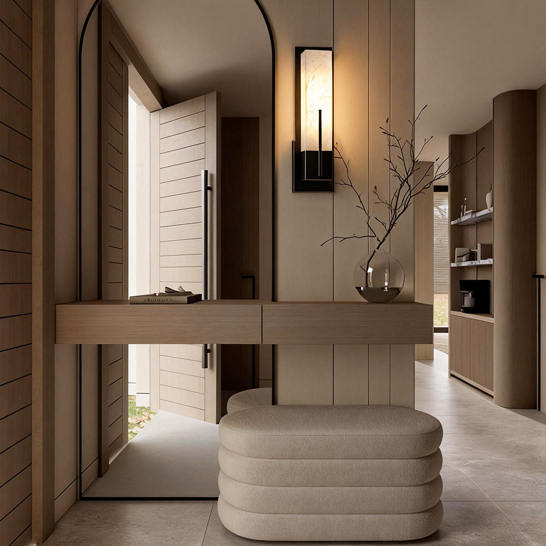 Rectangular Copper Wall Sconce with Cloud Stone Shade
