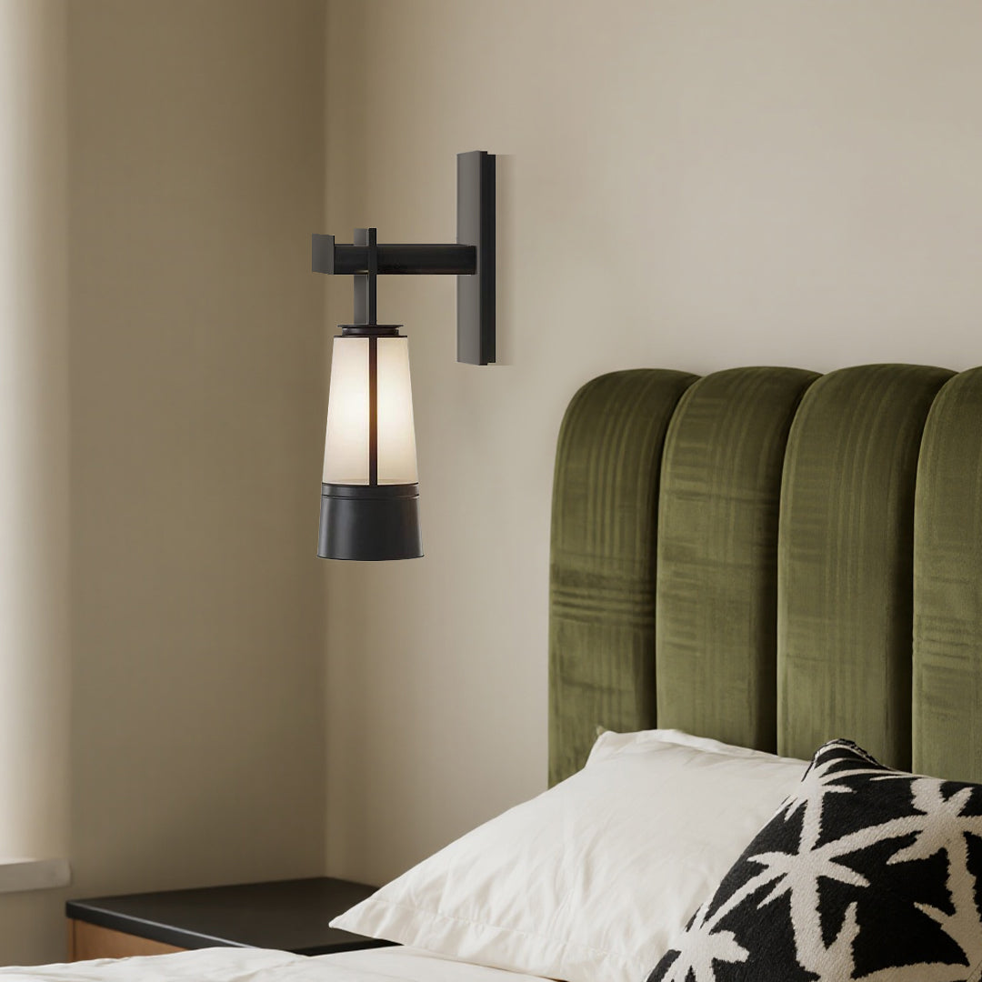 Modern Black LED Wall Sconce with Glass Shade for Bedroom Reading