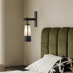 Modern Black LED Wall Sconce with Glass Shade for Bedroom Reading