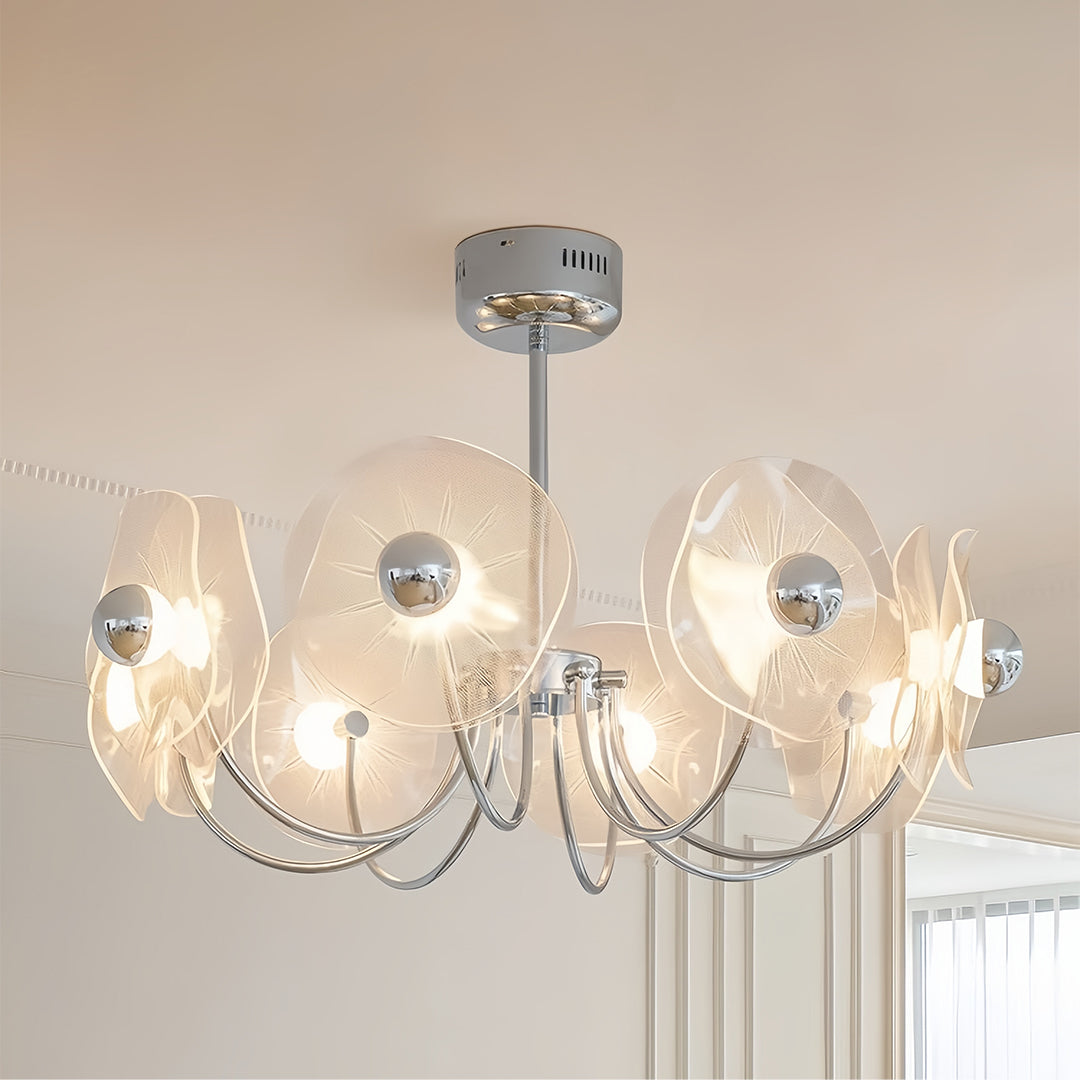 Aurora Acrylic LED Chandelier with Chrome Accents, Modern Multi-Head Pendant Light