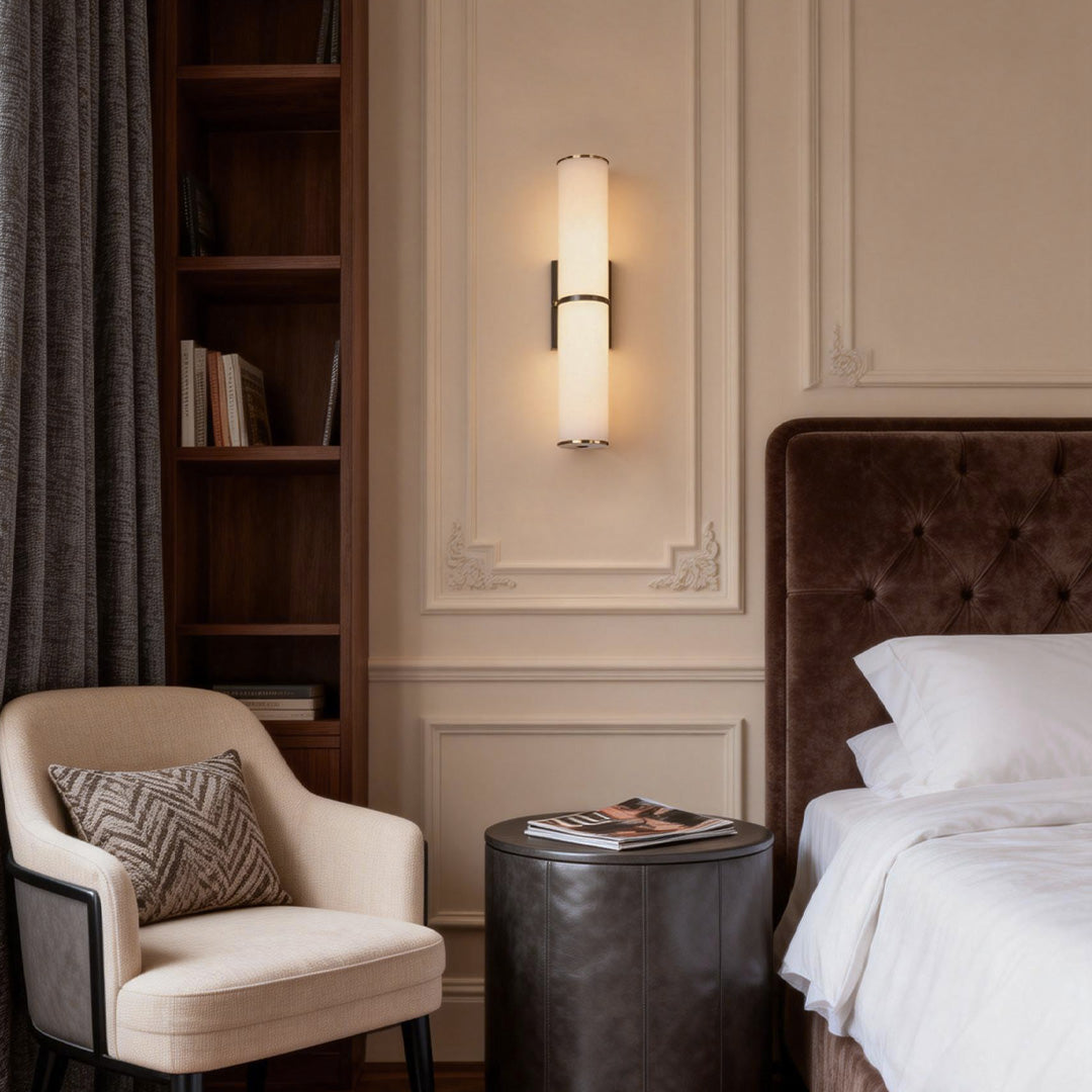Modern Copper Cylinder Wall Sconce with Cloud Stone Shade