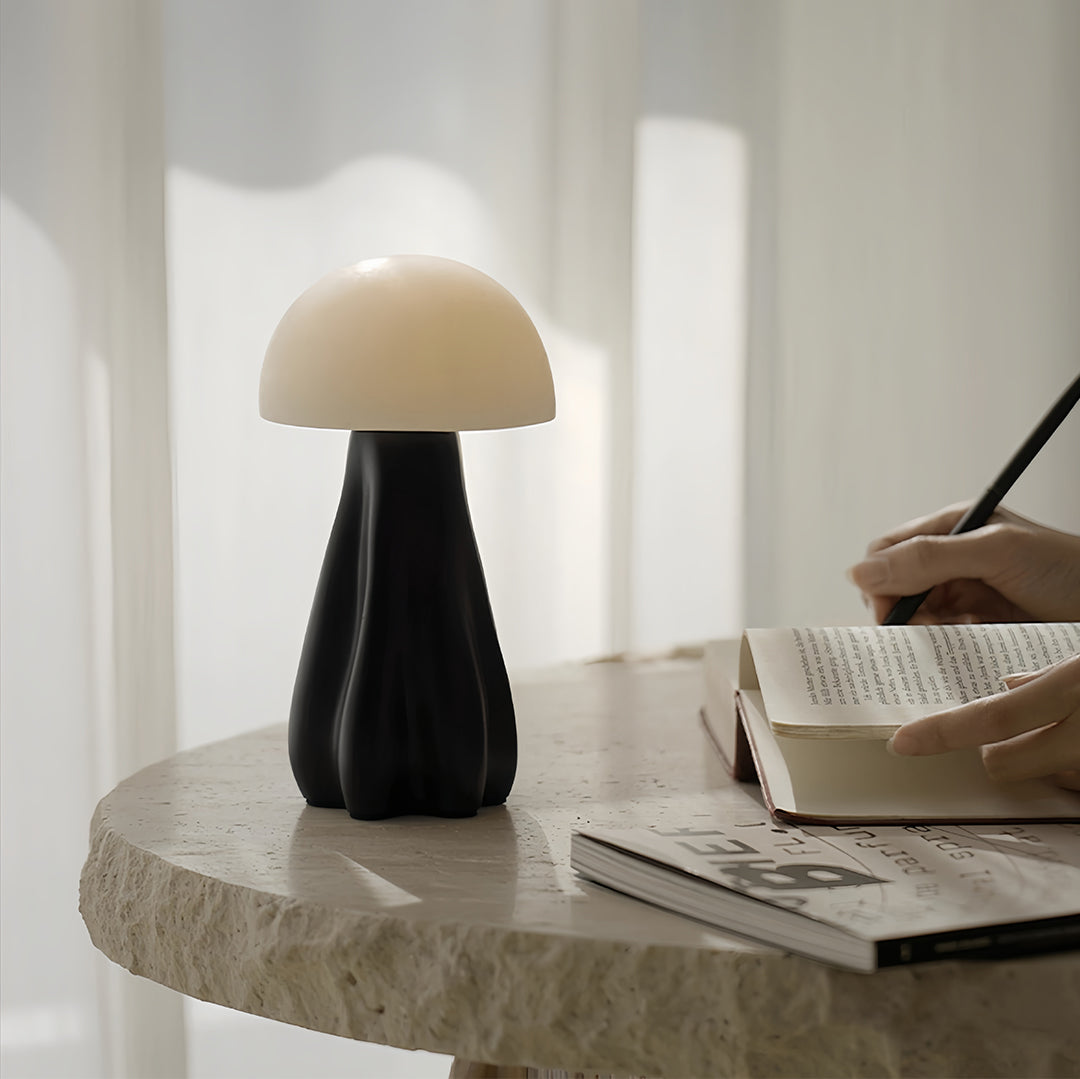 Nordic Mushroom Table Lamp with Glass Shade and LED Tri-Color Light