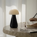 Nordic Mushroom Table Lamp with Glass Shade and LED Tri-Color Light