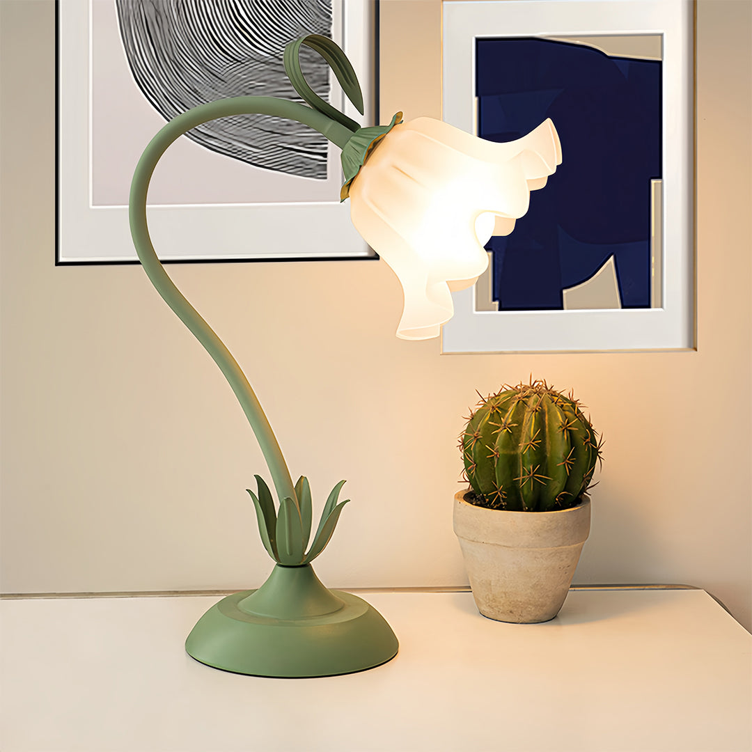 Vintage French Green Floral Table Lamp with Twistable Acrylic Shade