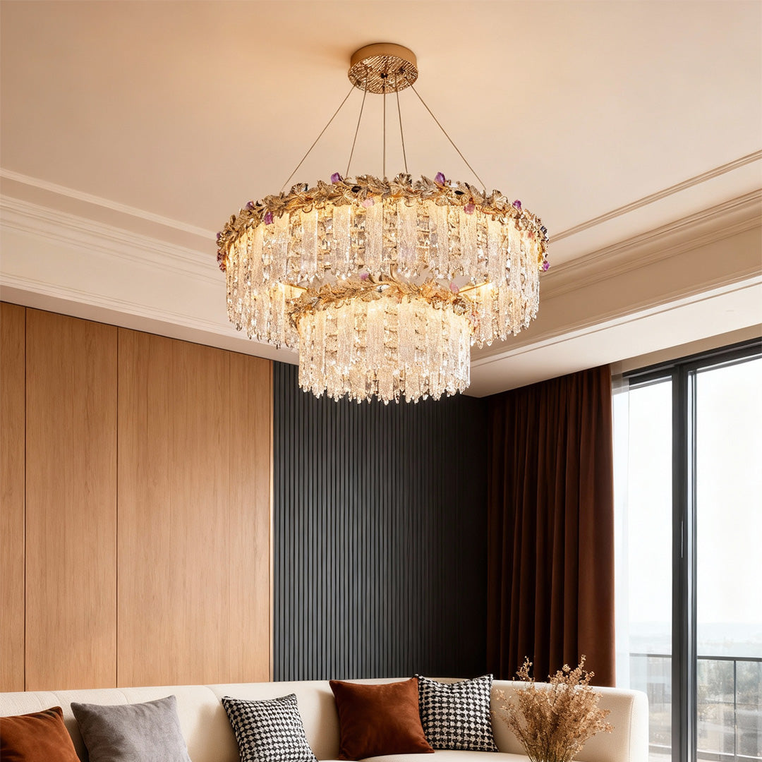 Crystal & Gold Layered Lighting Suite with Recessed Accents