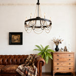 French Pearl Wrought Iron Chandelier with Adjustable Chain