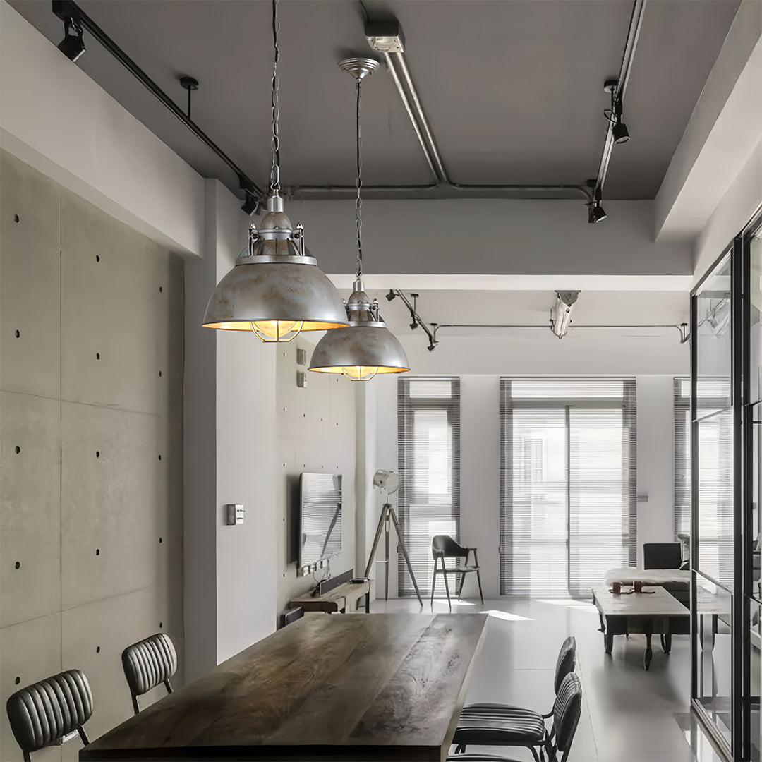 Industrial Glass Pendant Light with Adjustable Chain, Vintage Aluminum Ceiling Lamp
