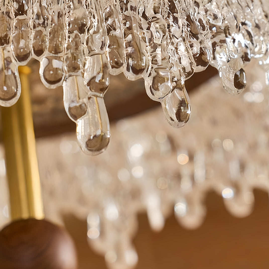 Walnut Teardrop Pendant Light with Acrylic Shade, Adjustable LED Hanging Lamp