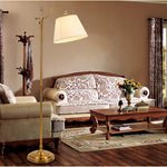 Copper Arc Floor Lamp with Fabric Shade – Vintage Modern Illumination