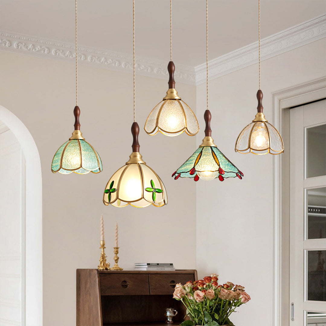 Ripple Glass Pendant Light in Copper Finish with Adjustable Hanging