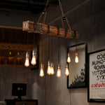 American Vintage Iron and Wood Linear Pendant Light, 10-Light