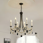 Pearl Crystal Chandelier in Black Iron – Artistic Ceiling Light for Elegant Interiors