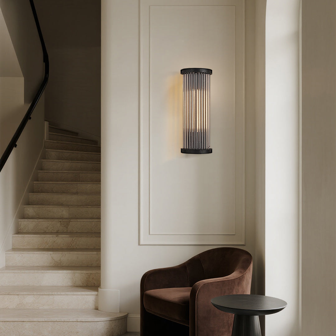 Aurelia Semi-Circular Glass Rod Wall Sconce in Matte Black