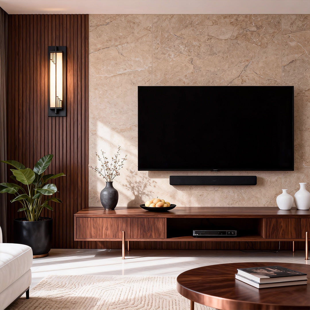 Full Copper Linear Wall Sconce with Natural Marble Shade