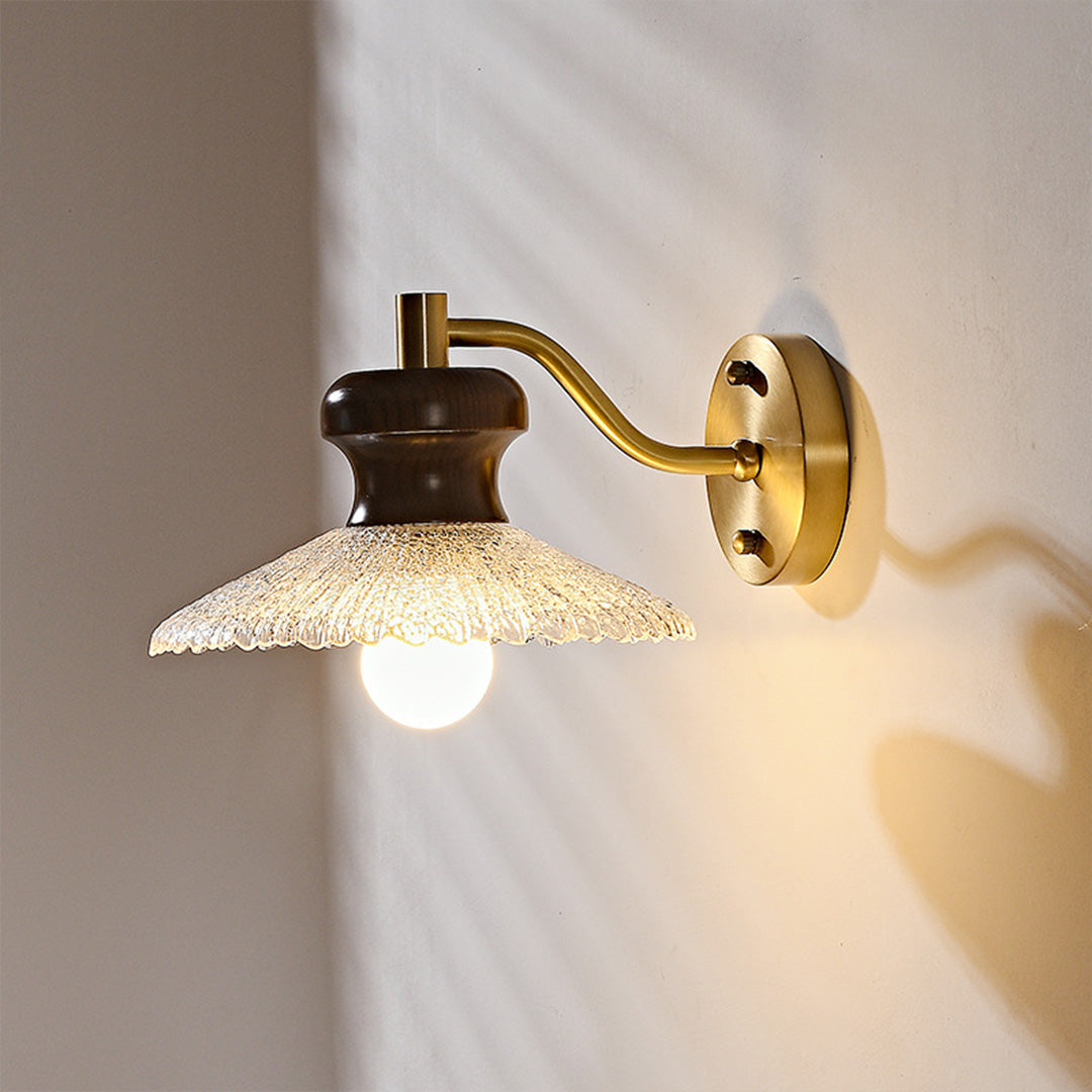 South Seas Brass Wall Sconce with White Wax Wood and Glass Shade