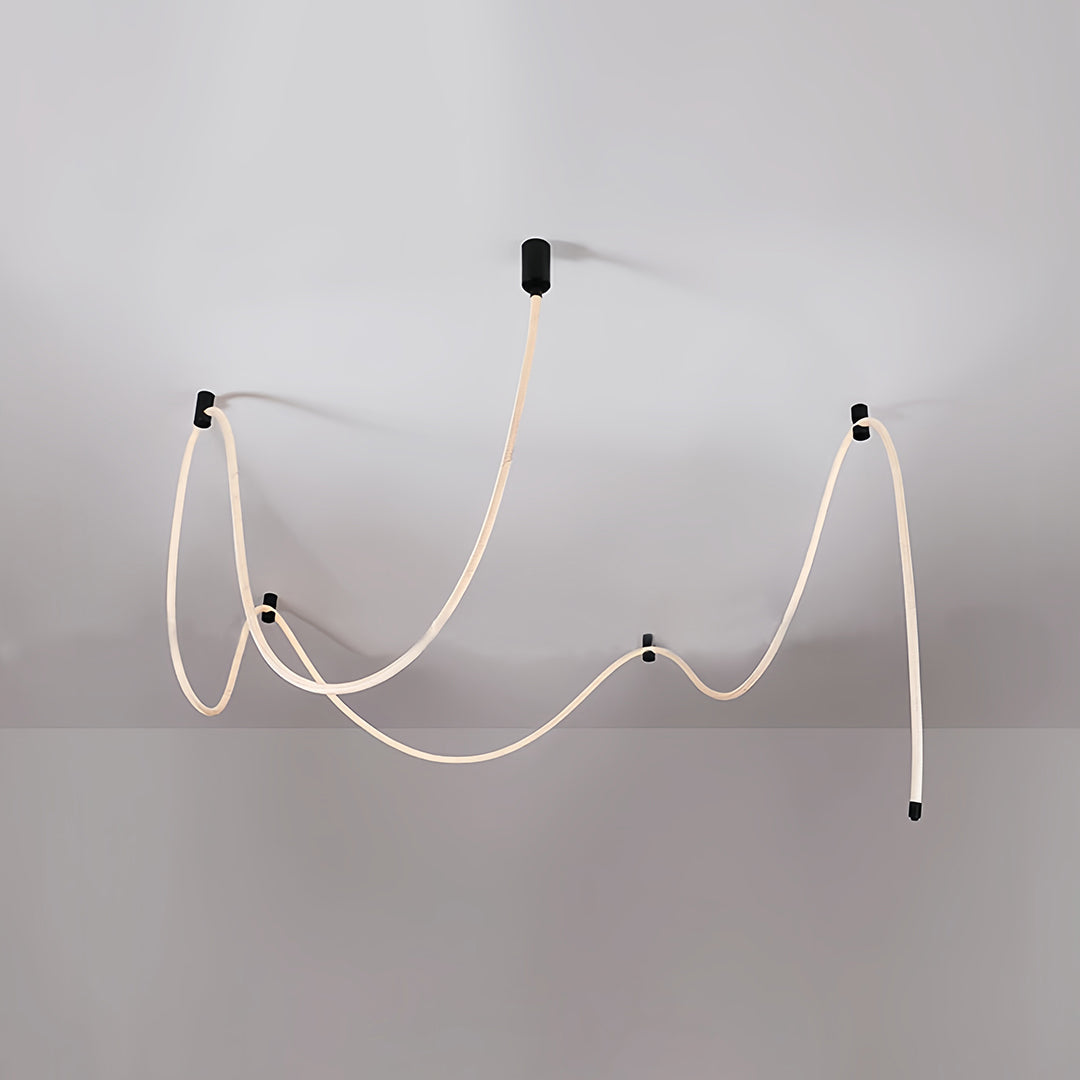 Linear LED Ceiling Light in Black with Woven Fiber Accents