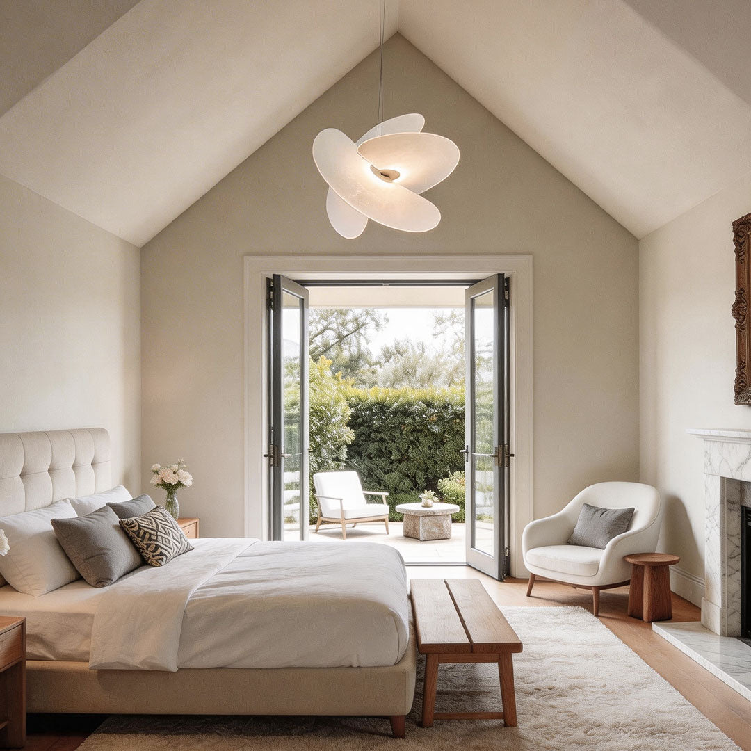Nordic White Silk Pendant Light with Adjustable Drop
