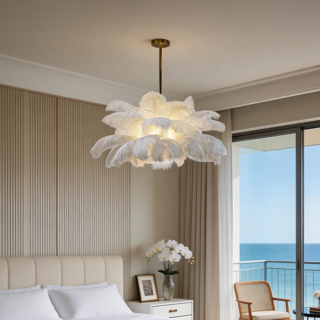 Aurelia Feather Semi Flush Ceiling Light in White