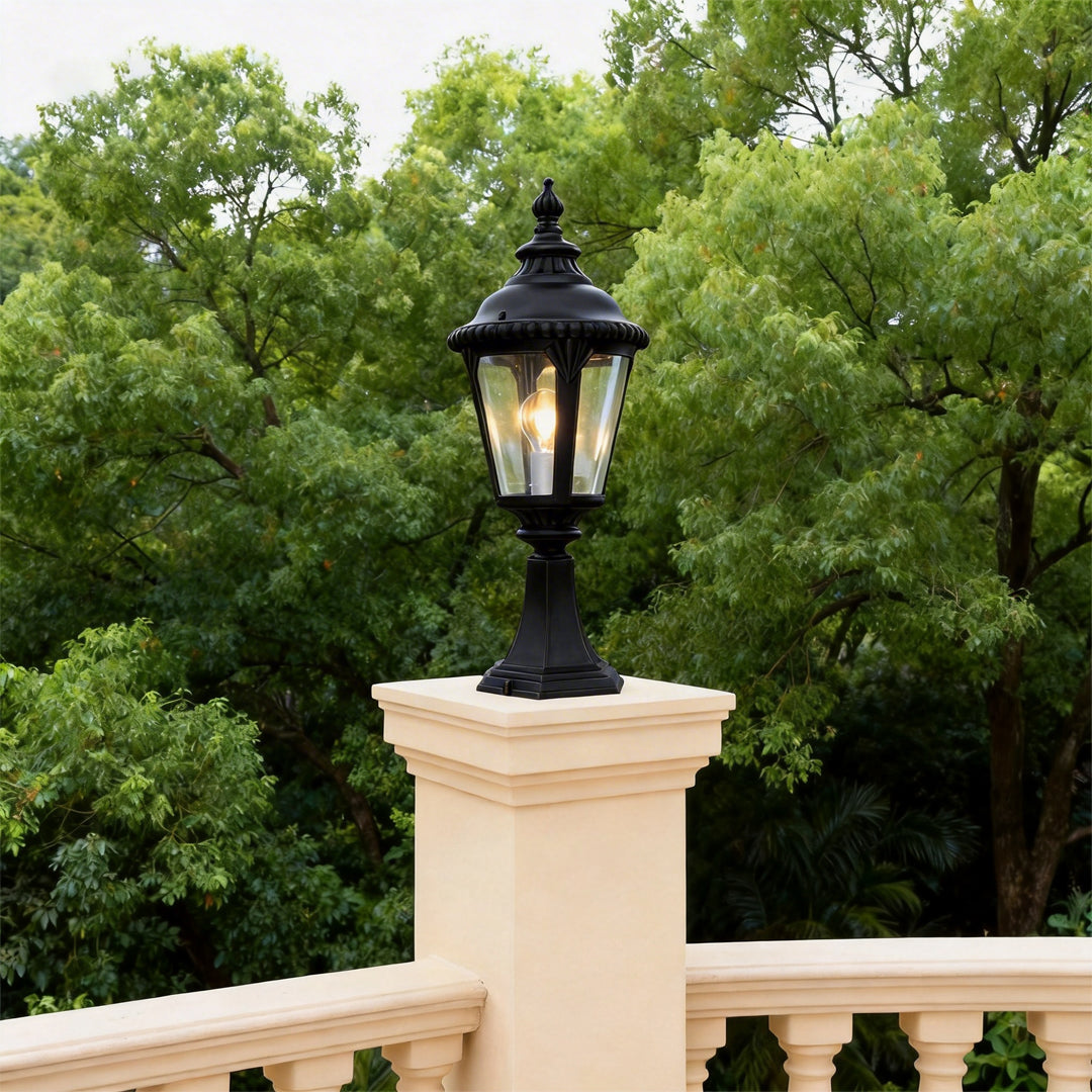 Outdoor Pillar Column Light with Clear Glass Shade in Sand-Black Aluminum
