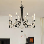 Pearl Crystal Chandelier in Black Iron – Artistic Ceiling Light for Elegant Interiors
