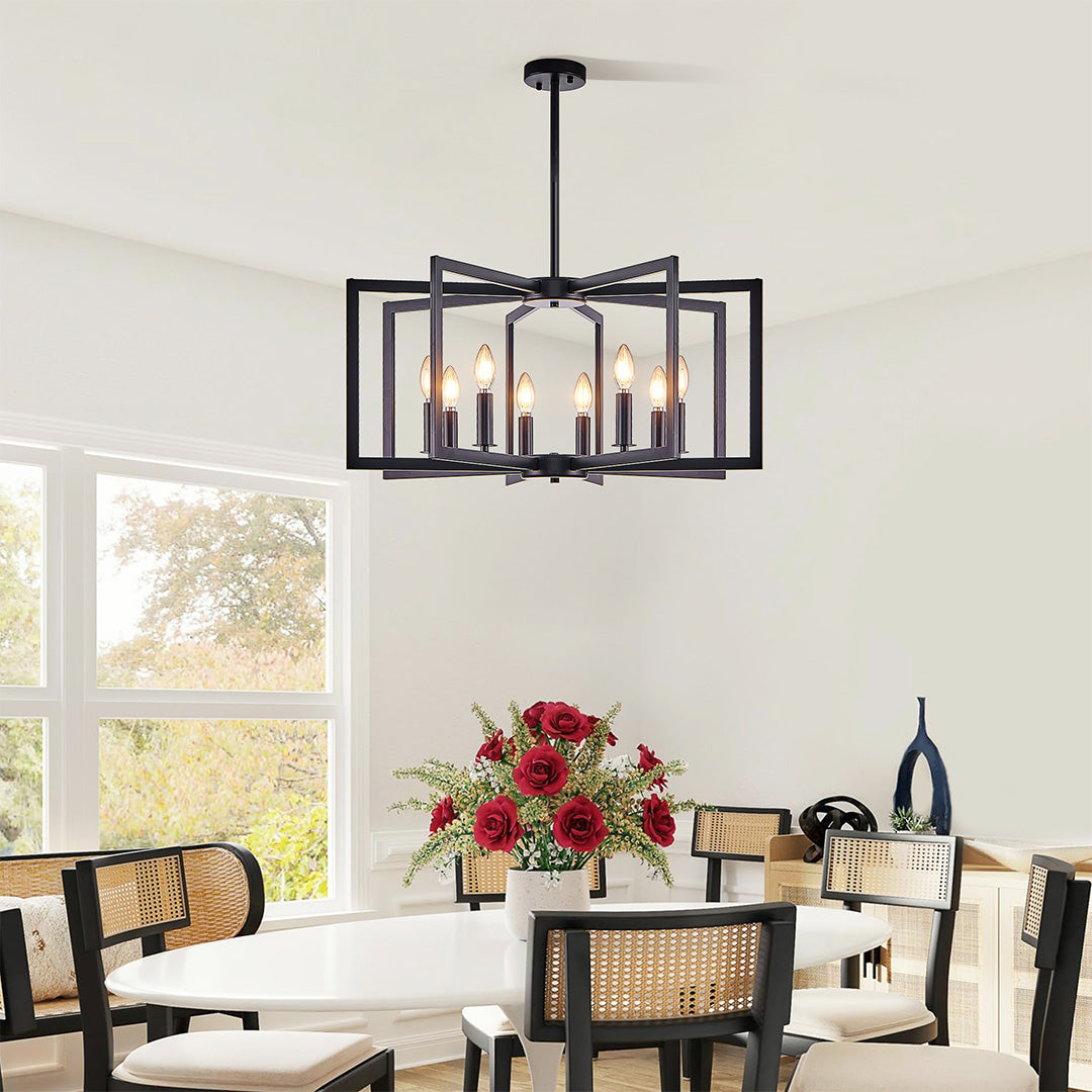 Industrial Candle Chandelier with Adjustable Height, 6 or 8 Lights