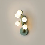 French Country Bellflower Glass Wall Sconce – Green Iron Floral Light