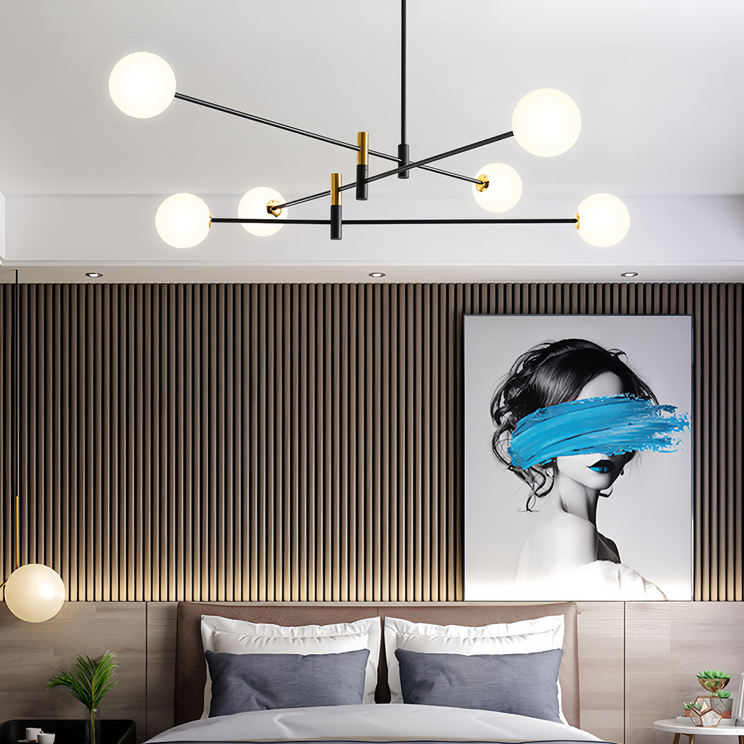 Nordic Branch Chandelier in Black and Gold Iron with Glass Shades