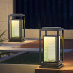Industrial Outdoor Glass Lantern Bollard Light, Weatherproof Black Square Lawn Lamp