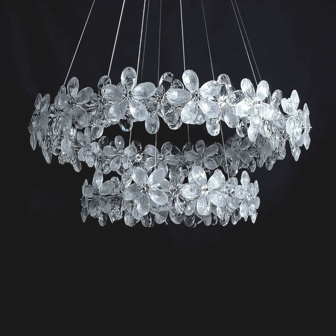 French Crystal Flower Chandelier for Dining Room, Modern LED Pendant Light