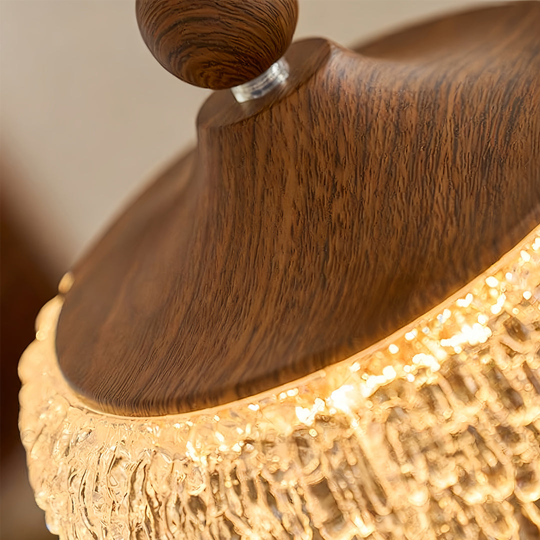Walnut Teardrop Pendant Light with Acrylic Shade, Adjustable LED Hanging Lamp