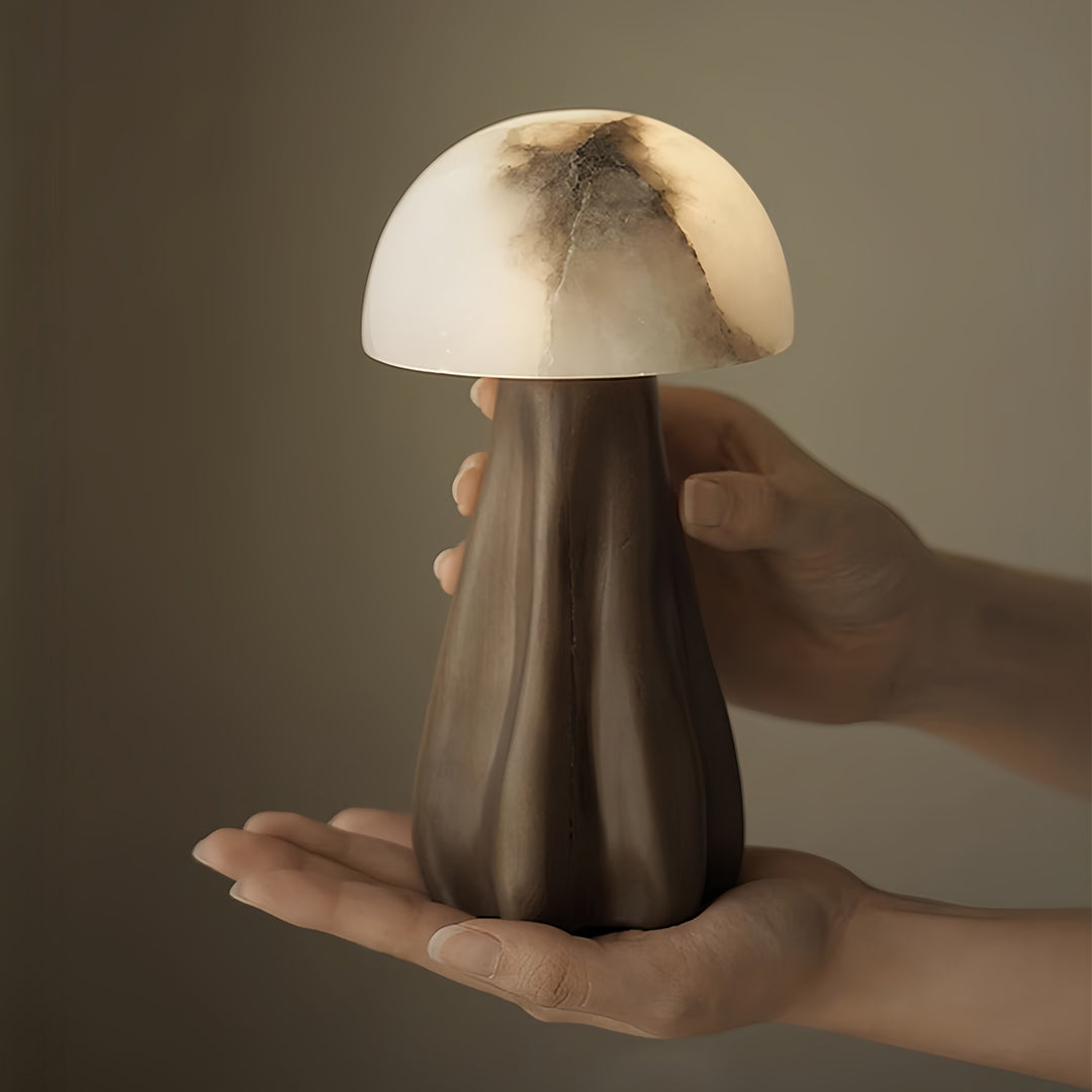 Nordic Mushroom Table Lamp with Glass Shade and LED Tri-Color Light