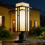 Retro Black Aluminum Bollard Path Lights with Frosted Glass for Garden Walkways